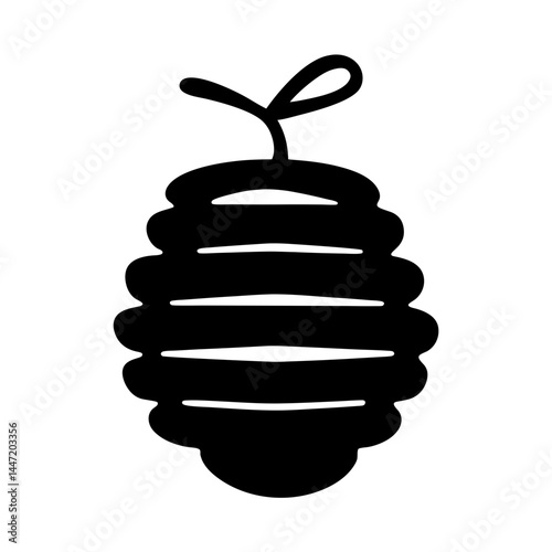 Black silhouette of a beehive hanging vector from a branch on a white background