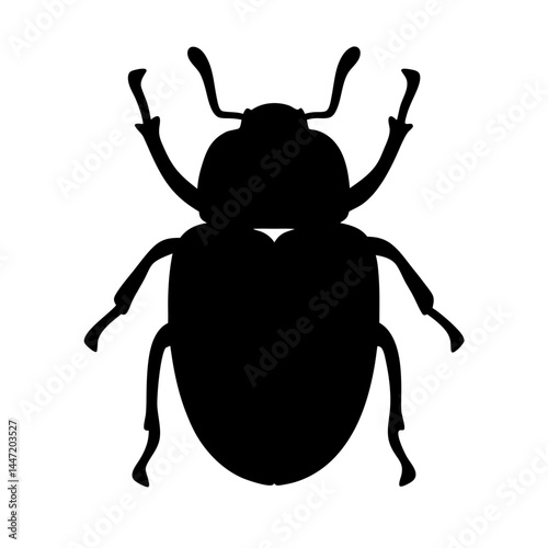 Black silhouette of a beetle with vector six legs and two antennae on white