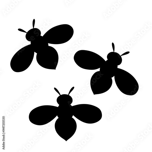Stylized silhouettes of three bees isolated vector on a white background ready to buzz