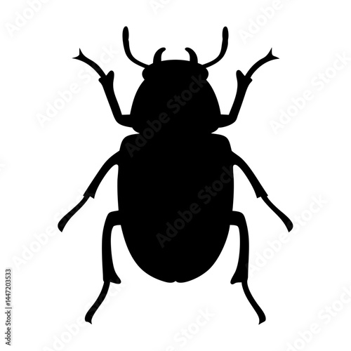 Black silhouette of a beetle vector with intricate details and pronounced legs