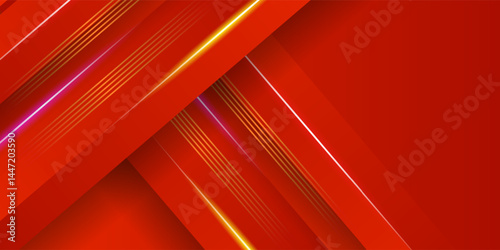Abstract luxury glowing curved lines overlapping on orange background. Premium award design template. Vector illustration