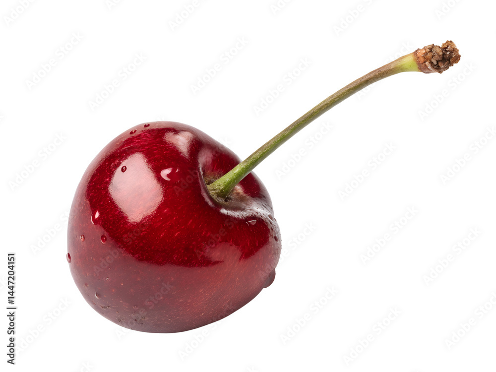 Fresh Red Cherry with Water Droplets Isolate on transparent background cutout, PNG file, Cutout file