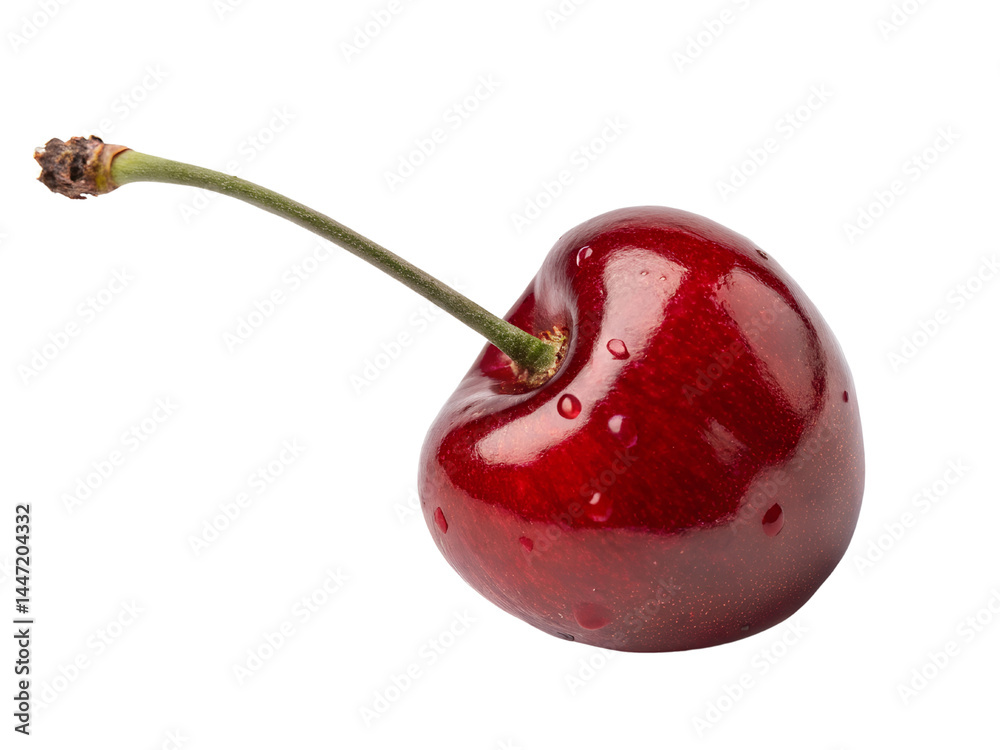 Fresh Red Cherry with Water Droplets Isolate on transparent background cutout, PNG file, Cutout file