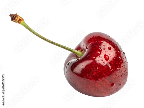 Obraz na płótnie Fresh Red Cherry with Water Droplets Isolate on transparent background cutout, PNG file, Cutout file w salonie