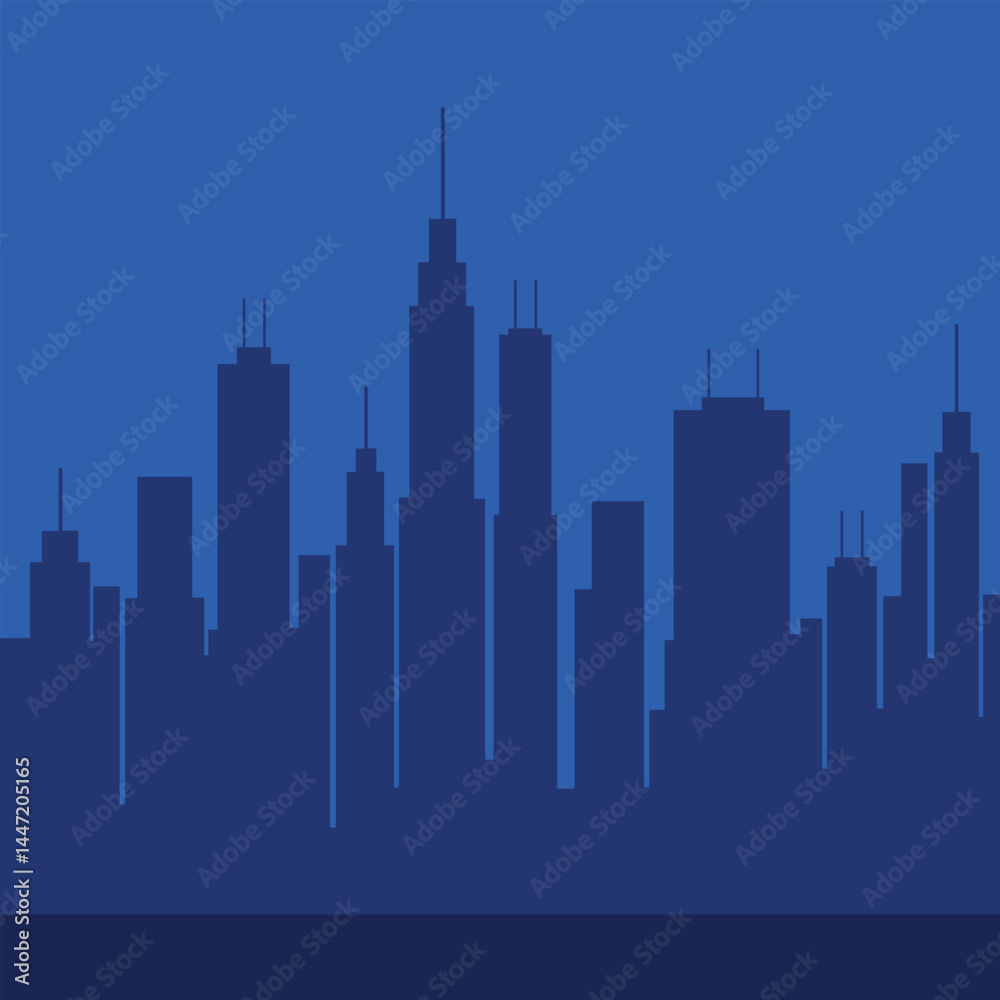 Obraz premium Abstract Blue Cityscape Silhouette Vector Background
