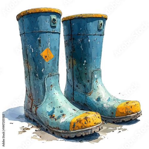 Pair Of Weathered Sea Boots, watercolor vector, isolated on a white background.