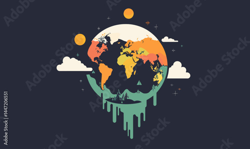 Minimalist Earth Dripping Concept for Environmental Awareness in Flat Vector Art