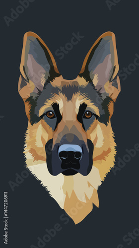 Minimalist German Shepherd Dog Portrait in Flat Vector Style