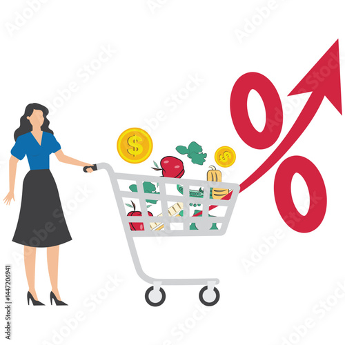 Goods Inflation, businesswoman analysis with Rising food price crisis