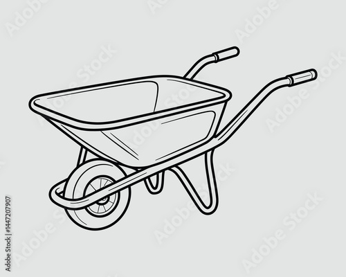 Wheelbarrow Line Drawing for Kids – Bold Black and White Coloring Page Vector
