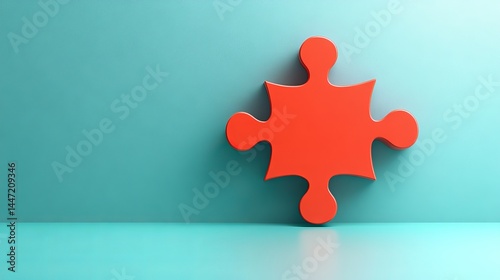 Vivid Orange Puzzle Piece Against a Turquoise Wall, Representing Problem Solving and Connection