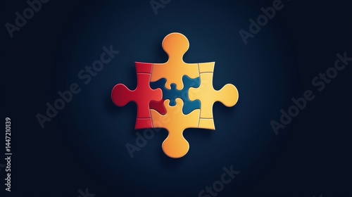 Colorful Puzzle Pieces Connected on Deep Blue, Illustrating Unity and Collaboration, a Symbolic Representation of Shared Solutions and Interconnectedness in Visual Simplicity