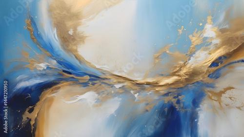 A shimmering painting of liquid golden blue artistic image. Marble effect background or texture.