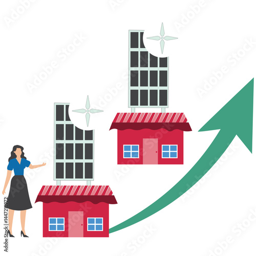 Businesswoman invests in renewable energy Eco House,Green energy