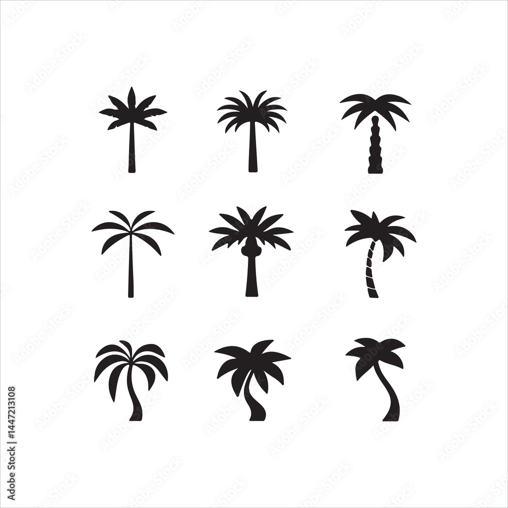 Obraz premium Palm Tree Silhouette Icon Set