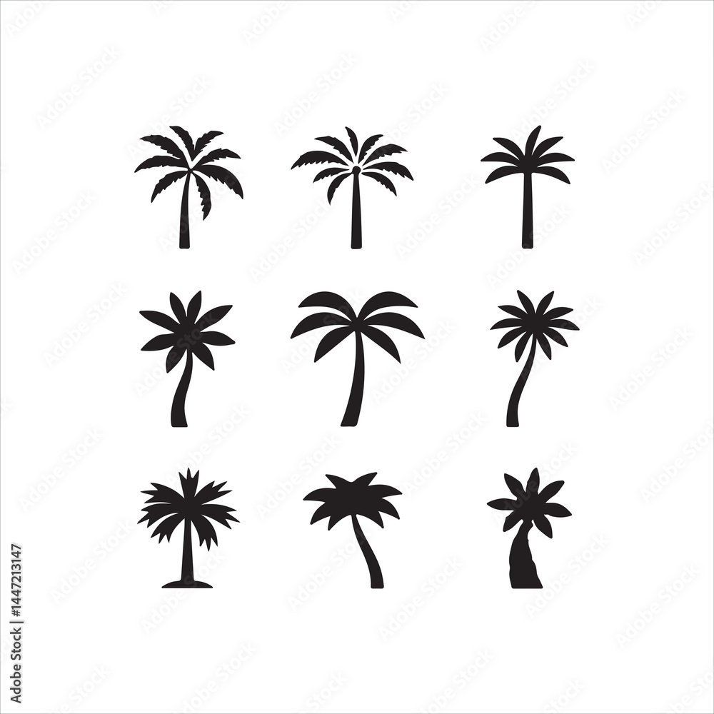 Obraz premium Palm Tree Silhouette Icon Set