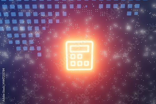 A calculator is lit up in a blue and purple background