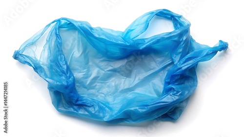 Blue empty plastic bag top view isolated on white background
