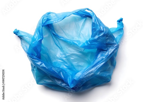Blue empty plastic bag top view isolated on white background