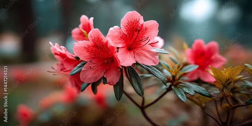 Obraz premium Vibrant rhododendrons in a serene garden