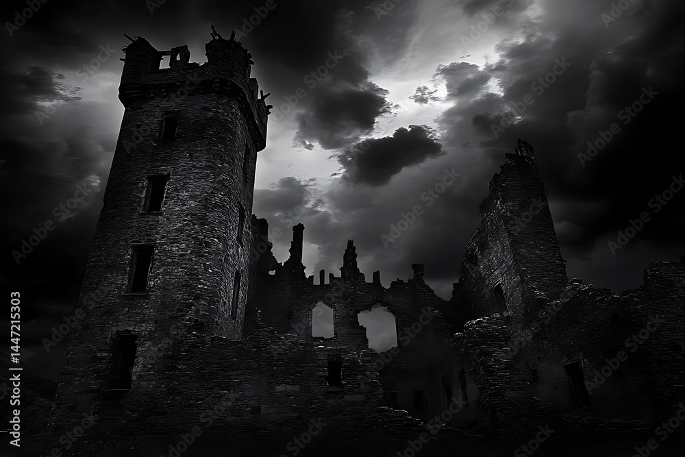 Fototapeta premium white building in black and abandoned