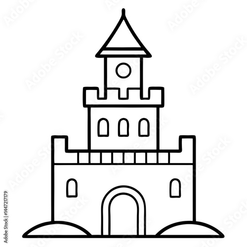 Castle Tower Outline Coloring Book Page Line Art
