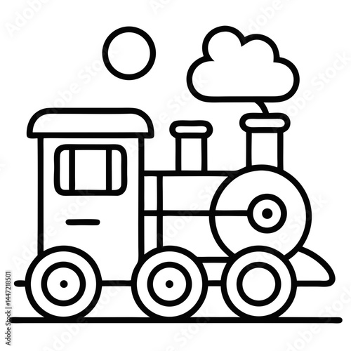 Steam Train Toy Outline Coloring Book Page