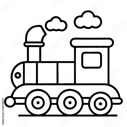 Steam Train Toy Outline Coloring Book Page