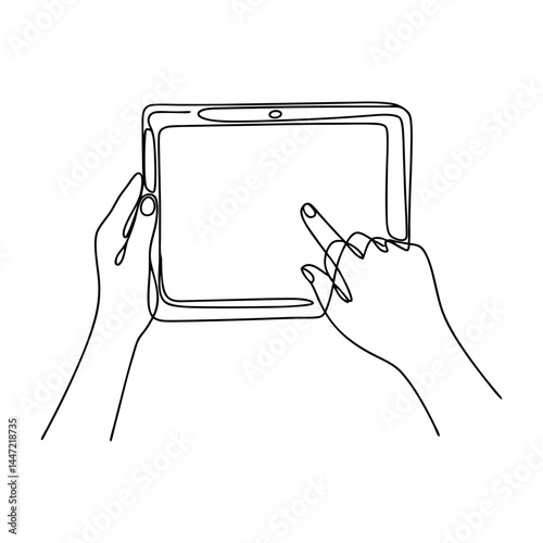 
Continuous line drawing of hands using digital tablet with stylus