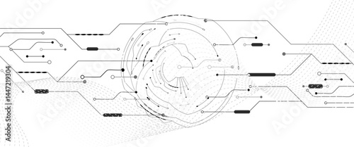 Abstract grey circuit line technology pattern on white background, futuristic vector illustration of digital circuitry design for tech backgrounds	