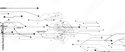 Abstract grey circuit line technology pattern on white background, futuristic vector illustration of digital circuitry design for tech backgrounds	