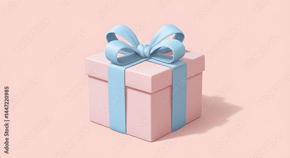 Obraz premium Pink Gift Box with Light Blue Ribbon Perfect for Holiday or Birthday