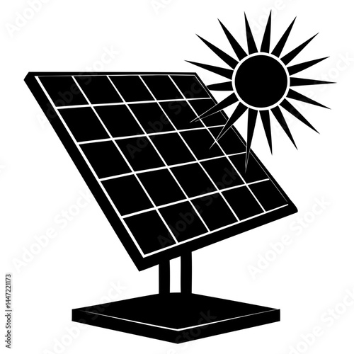 Solar panel energy illustration for renewable power and green technology solutions and sustainable living concept isolated on transparent background