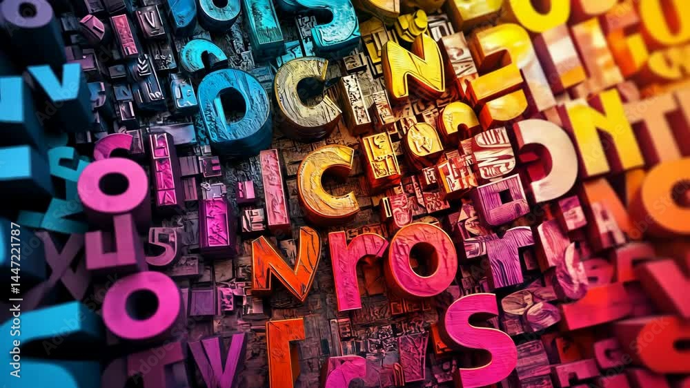Colorful Textured 3D Letters Abstract Background Motion Graphic Typography Design Animation