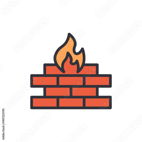 Firewall colored icons, minimalist vector illustration ,simple transparent graphic element .Isolated on white background