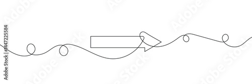 Arrow pointing right, line continuous drawing vector. One line Arrow pointing right, vector background. Arrow pointing right, icon. Continuous outline of a Arrow pointing right. Vector Illustration .