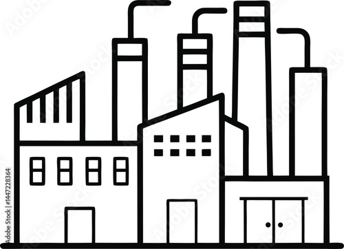 Modern industrial plant depicted using continuous line art style featuring sleek factory shapes ideal for manufacturing and industry-related creative visuals