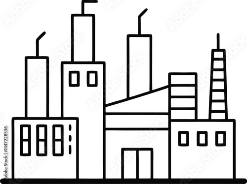 Industrial plant illustrated in elegant continuous line art style showcasing minimalist architecture and structural elements for creative industry-themed designs