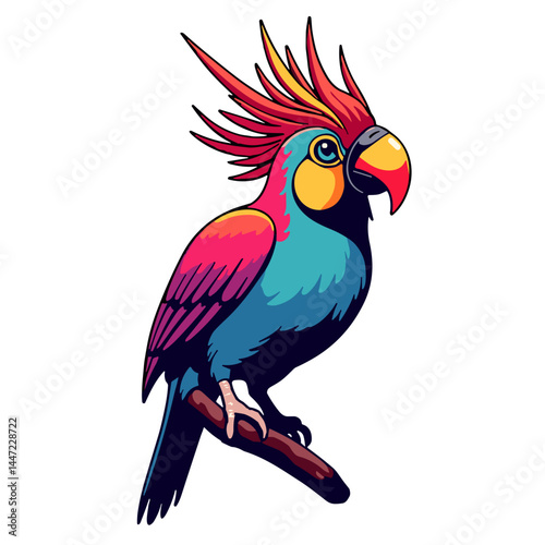 Vibrant tropical bird perched confidently, evoking bold self-expression