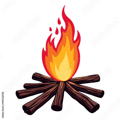 Vivid illustration of a beach bonfire, pop art style, self-expression