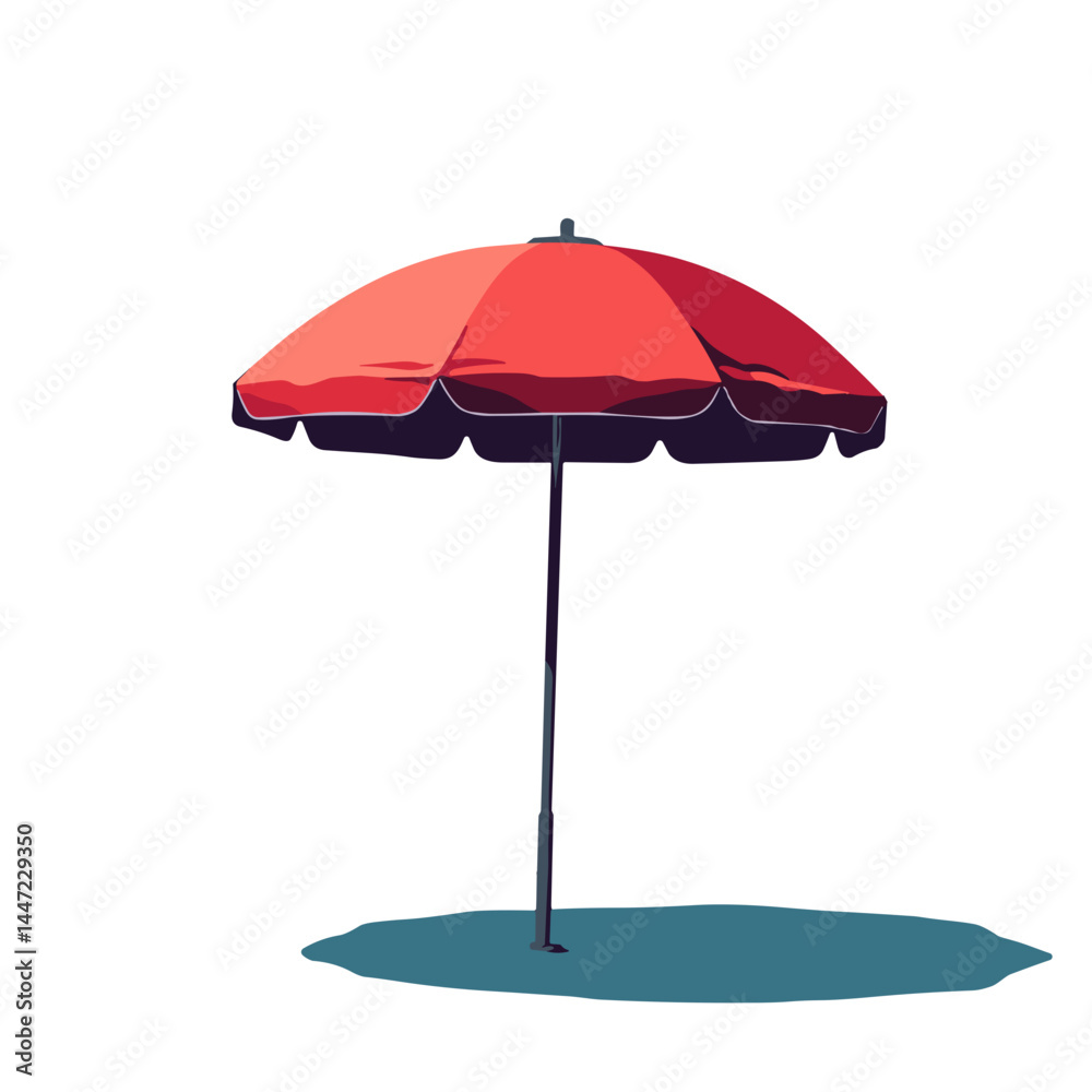 Bold beach umbrella illustration on white background, surreal confidence