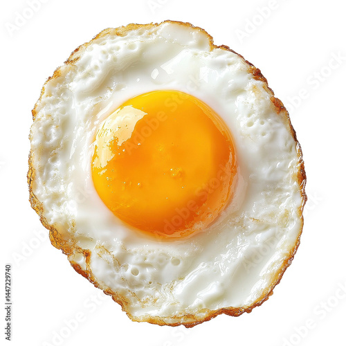 Close up view of a perfectly fried egg on a Transparent background showcasing golden yolk and crispy edges, close up shot a fried eggisolated on PNG background photo