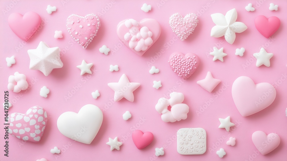 Abstract image of pink hearts with water droplets, against a blurred background. Abstract image of pink hearts with water droplets, against a blurred background.