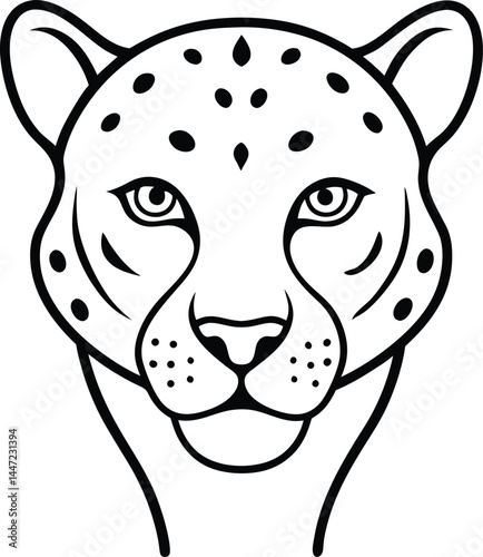 Minimalist leopard portrait drawn in continuous line art portraying fierce wild energy and exotic patterns with artistic and clean modern expression
