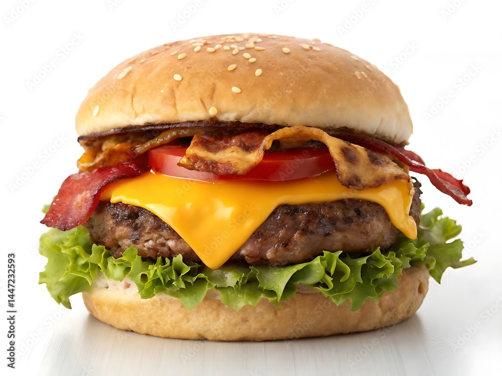 Realistic cheeseburger, isolated on transparent background, high resolution, studio lighting, no shadows, perfect for food advertising Realistic cheeseburger, isolated on transparent background, high resolution, studio lighting, no shadows, perfect for food advertising