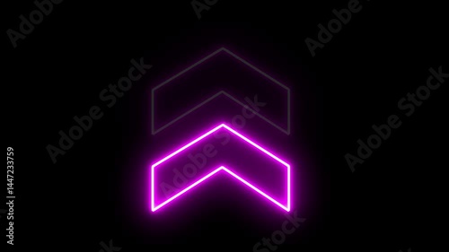 Glowing neon two color arrow up directional icon animation. Abstract neon flash lightning arrow uploading animation