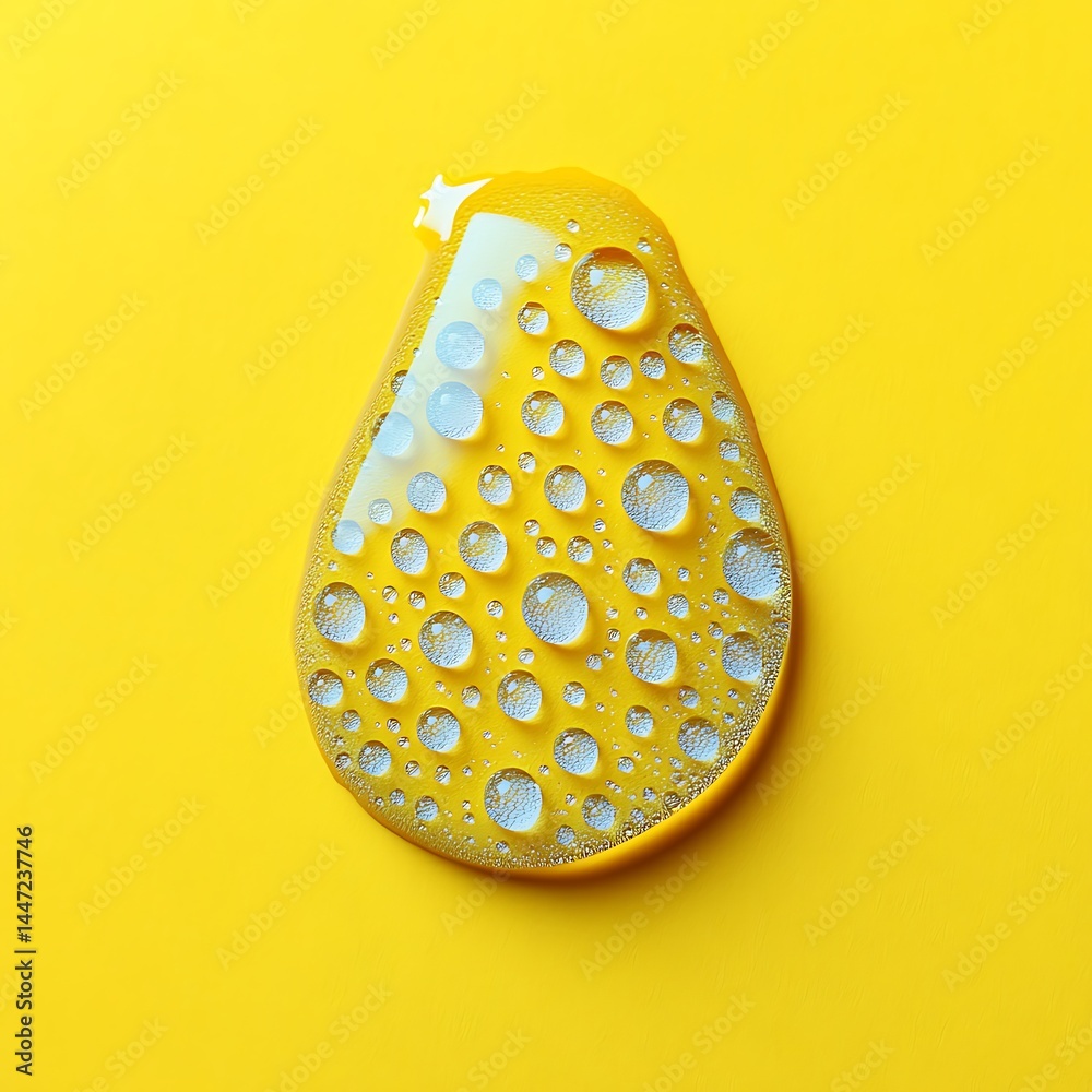 Yellow liquid drop with water droplets Yellow liquid drop with water droplets
