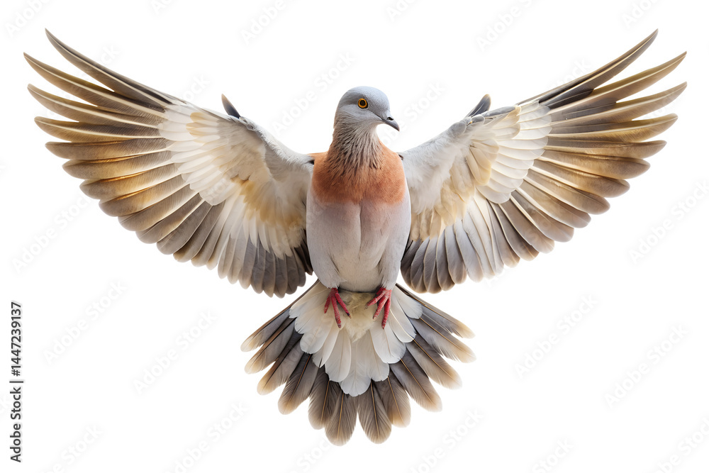 Obraz premium Dove with open wings against a featureless bright canvas isolated on transparent background.