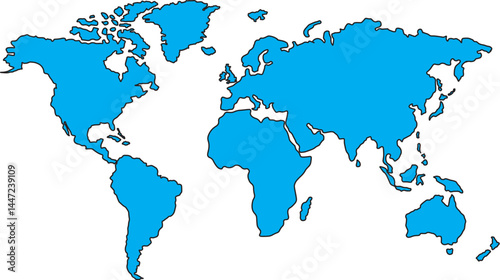 Similar World map isolated on white background. Blue worldmap vector template for website, design infographics. Flat Earth Graph World map illustration.