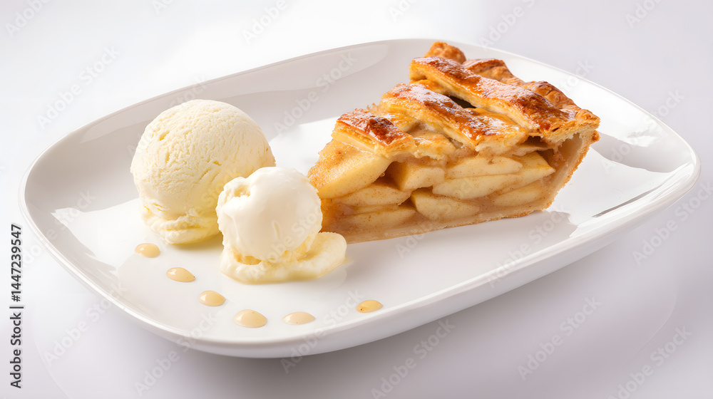 Classic Apple Pie Generously Filled with Spiced Apples and Served with a Scoop of Ice Cream Classic Apple Pie Generously Filled with Spiced Apples and Served with a Scoop of Ice Cream
